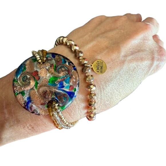 Gorgeous Pair of Colorful Artisan Glass Beaded Bracelets - Picture 7 of 8